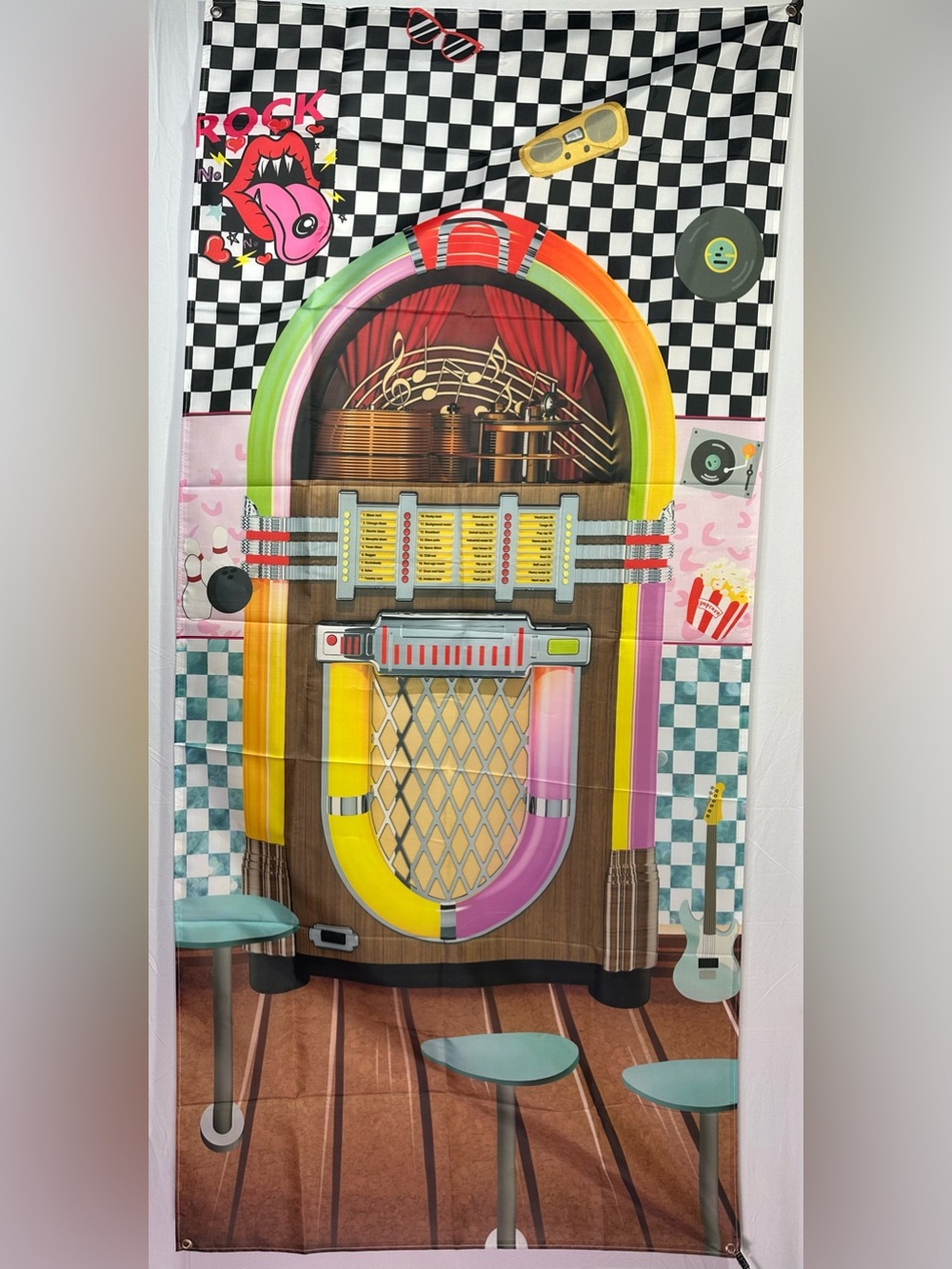 Rock Roll 50s Retro Dinner Theme Backdrop Banner 72.8 x35.4 Inches